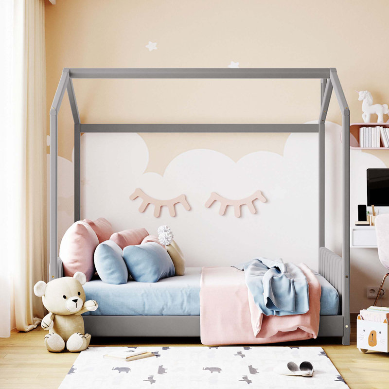 Lit en bois Velvet House, Gris, Double