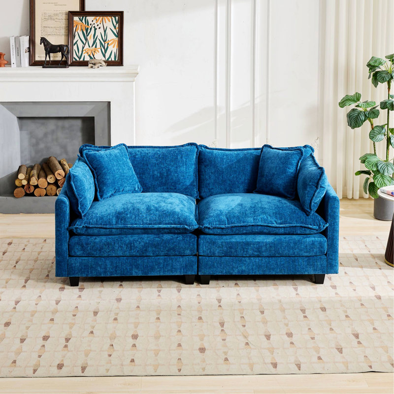 Canapé rembourré, causeuse avec coussins pour salon, chambre à coucher et appartement, Bleu