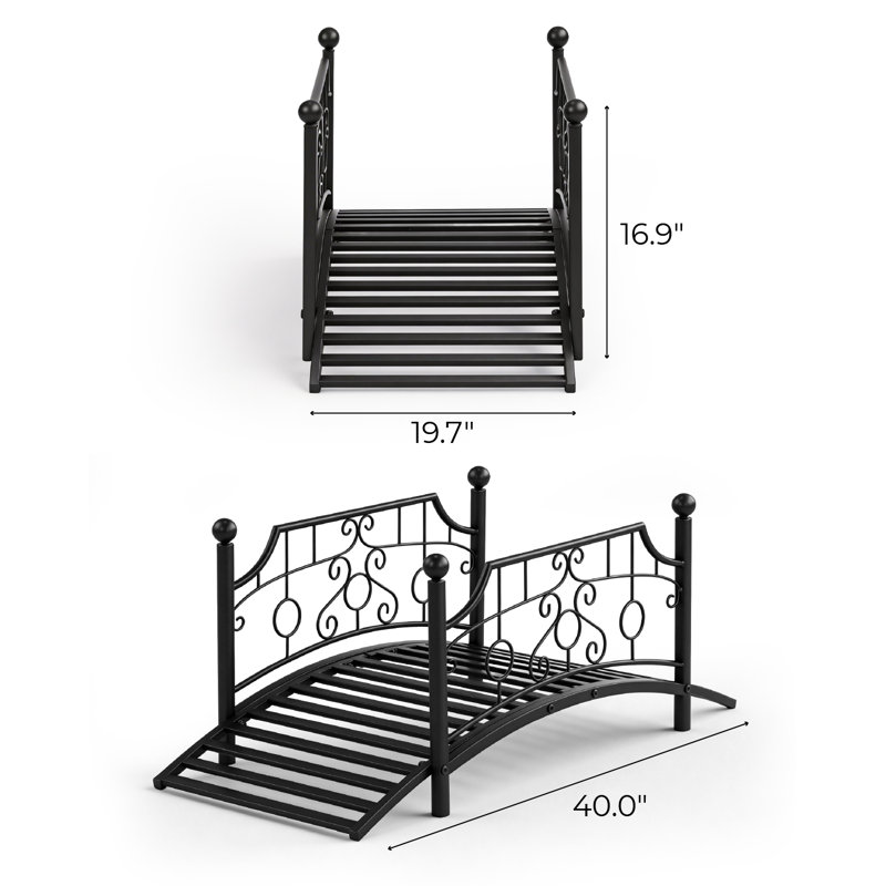 Pont de jardin décoratif en fer 3,3 pi, Noir