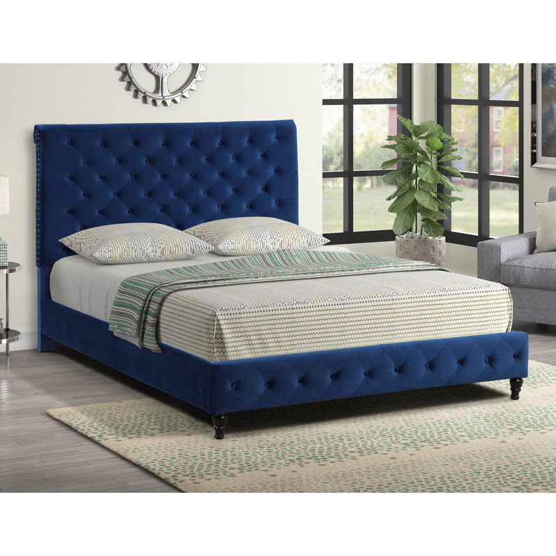 Corderro Upholstered Standard Platform Bed , Blue, King