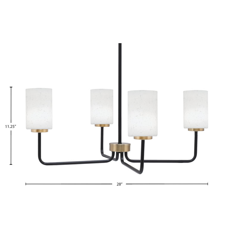 Lustre 4 lumières Amarmula, noir mat et laiton vieilli, verre mousseline blanc 4 po, Noir/laiton