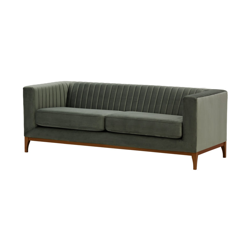 Buker Velvet Square Arms Sofa, Graphite Grey, Dark Oak