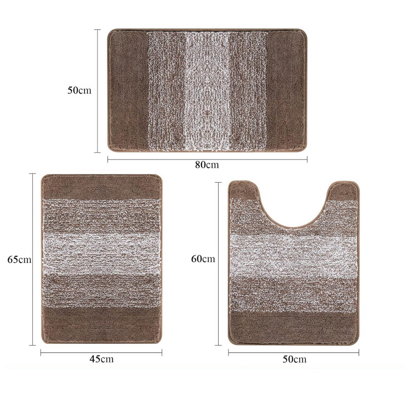 3 Piece set Rectangle Bath Mat, Brown