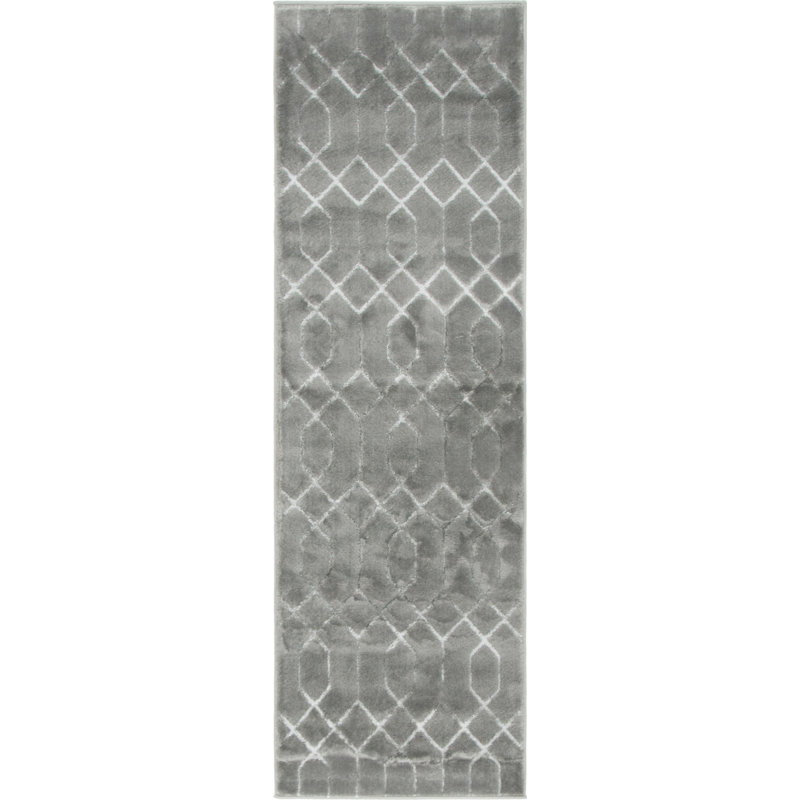 Tapis gris argenté à motif géométrique glam, Tapis de couloir 2 pi x 6 pi 1 po