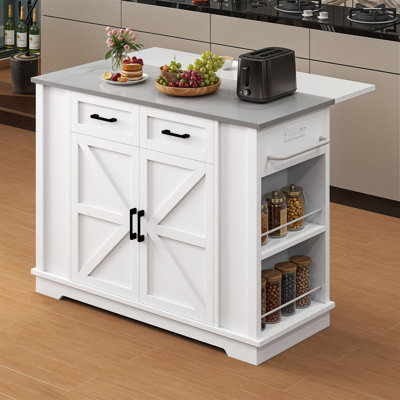 Portable Stainless Steel Top Kitchen Island Kitchen Cart with Power Outlet and Extension Drop Leaf by August Grove