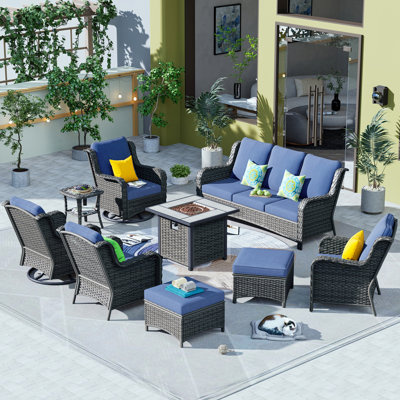 Cracraft 9-piece Wicker/Rattan 7 - Person Seating Group with Cushions by Red Barrel Studio