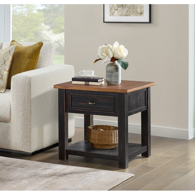 Table de bout avec rangement Holliman, Noir / miel