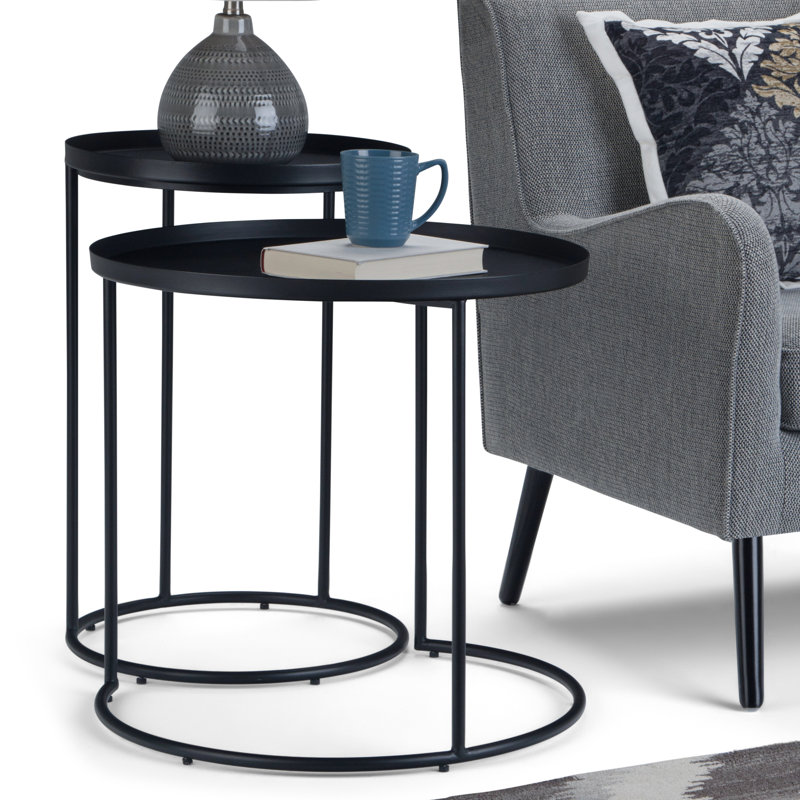 Ensemble de tables de bout gigognes en métal Monet de 24 po avec plateaux ronds fixes