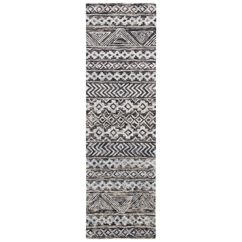 Dimartino Hand Tufted Wool/Cotton Southwestern Rug in Gray/Brown, Runner 2'3" x 10'