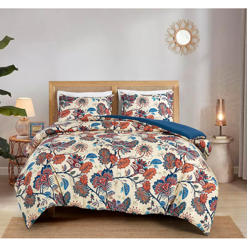 Azura Floral Printed Microfiber Comforter Set, Twin Comforter + 1 Standard Sham
