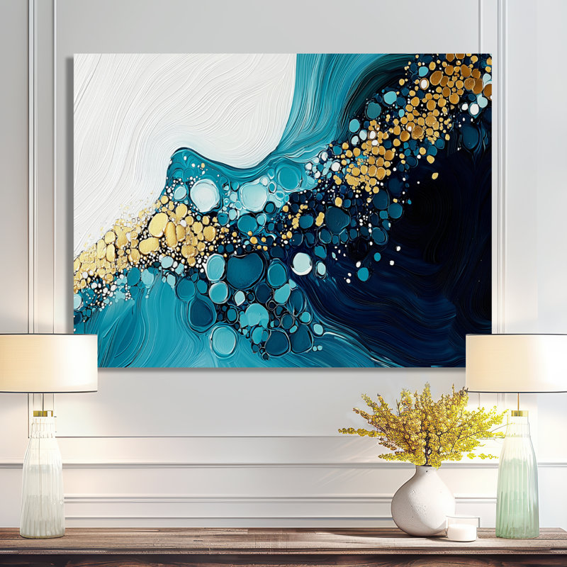 Abstrait aqua Pulse of the Ocean III - Art mural abstrait en métal, H 16 po x l 32 po