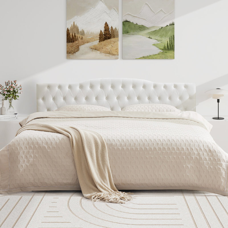 Aveigha Upholstered Headboard, Full, White Velvet