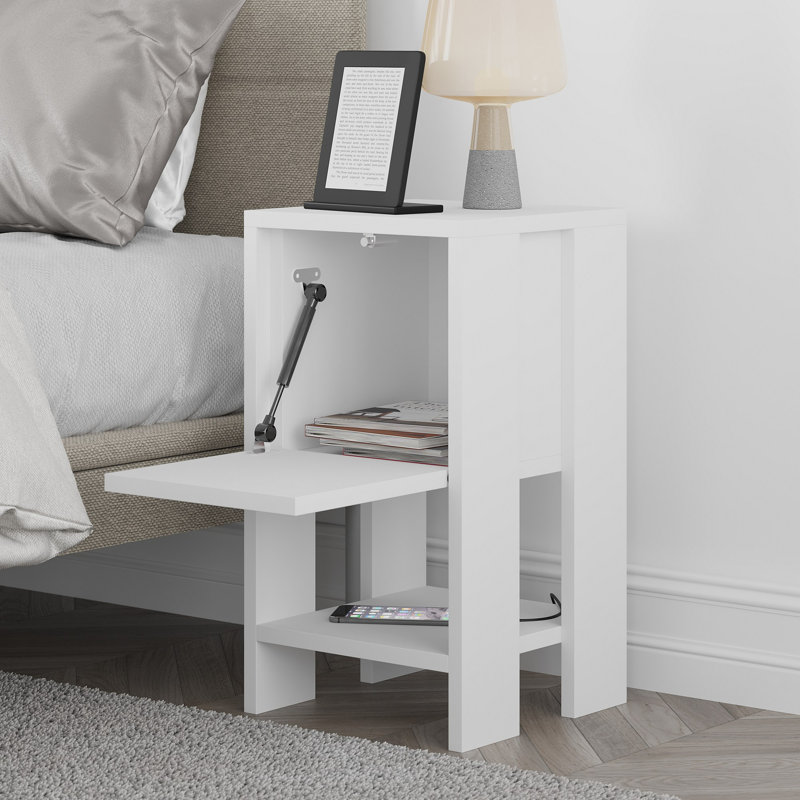 Modern White Nightstand with Pivot Drawer, 11.8 x 21.7 x 11.8 inches | 100% Melamine Coated Particle Board, Thickness: 0.7 inches | Stylish & Functional Design for Bedroom or Living Room, Elegant Solid Color Finish