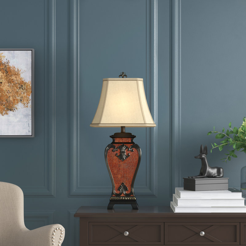 Lampe de table 33,5 po Ridley - Fausse peau de crocodile et finition dorée