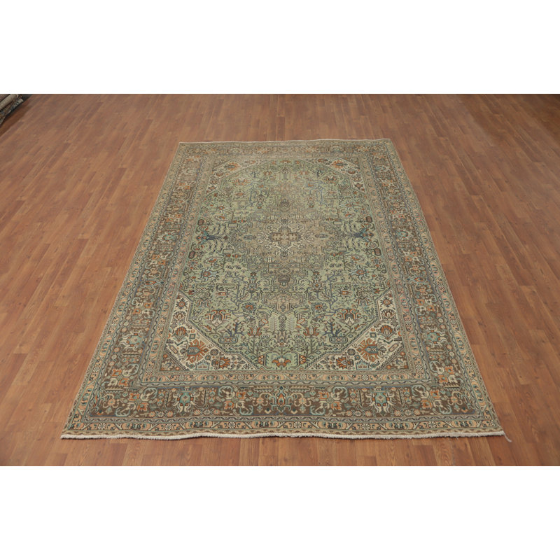 Tapis traditionnel rétro en laine vert menthe 6 x 9