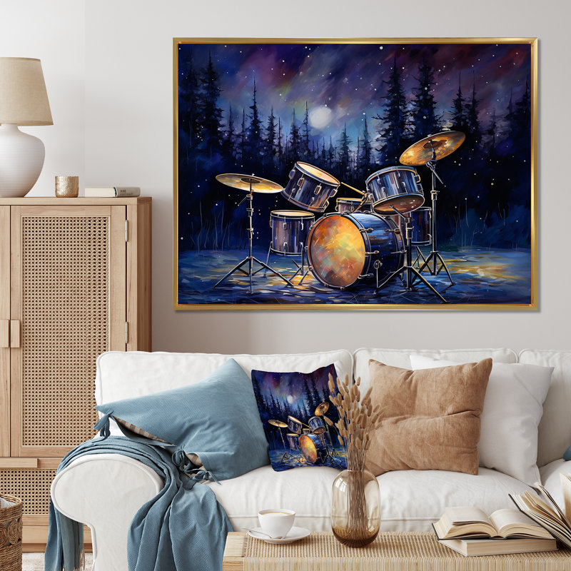 «Music Drums In Winter», reproduction d'art sur toile, H 12 po x l 20 po x P 1 po, Cadre flottant doré