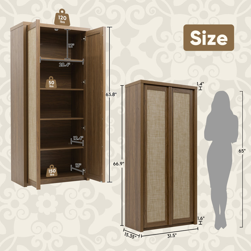 Retro Minimalism 66.9'' Tall Storage Cabinet (Set of 2）, Brown