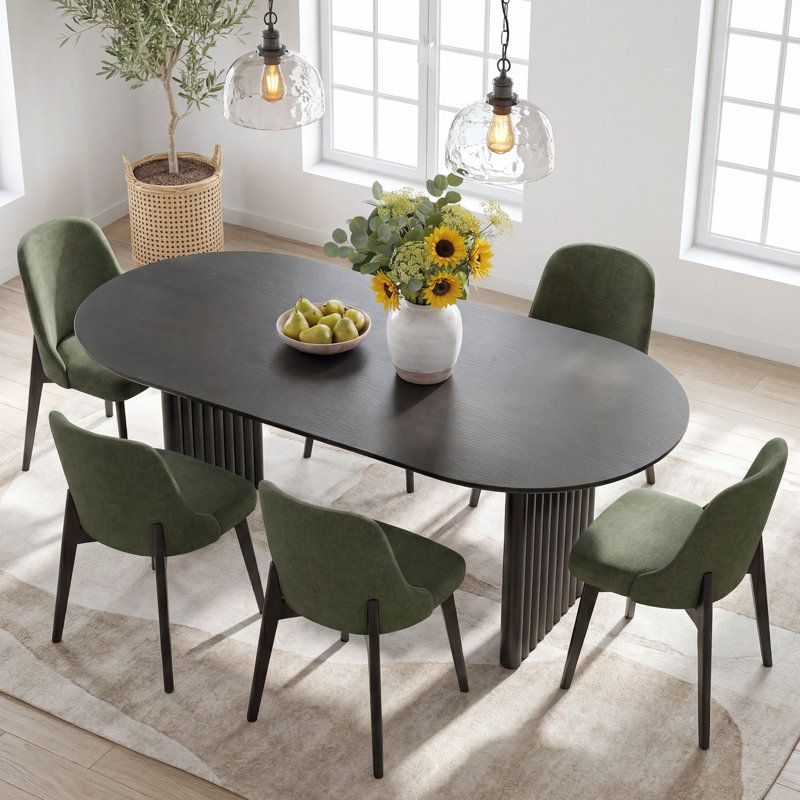 Janik 7 - Piece Oval Solid Wood Dining Table Set, Sage Green