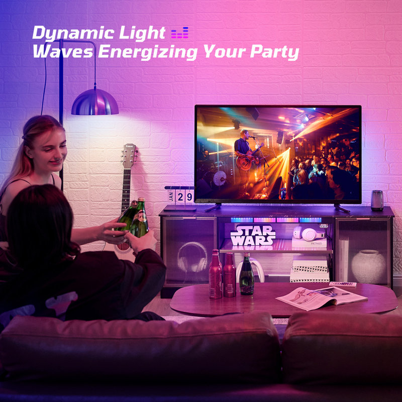 Inzel 57" LED TV Stand with Music Sync Light for TVs Up to 65" - Gaming TV Console with 2 Storage Cabinet and Adjustable Shelves