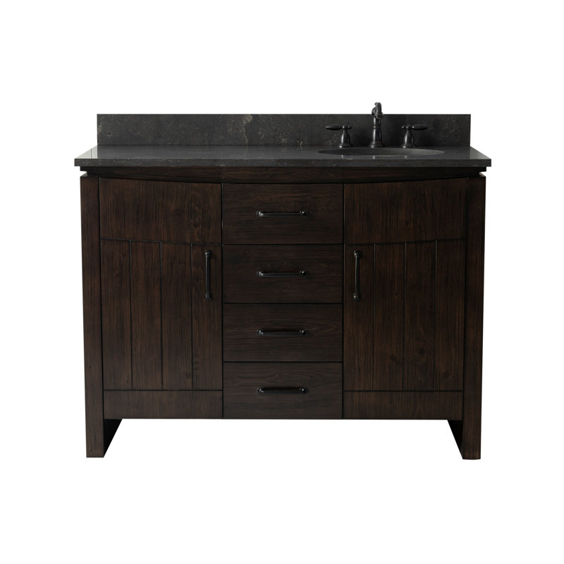 Meuble-lavabo simple 48 po en placage de bois de sapin naturel, Noir, noir, noir, noir, Brun