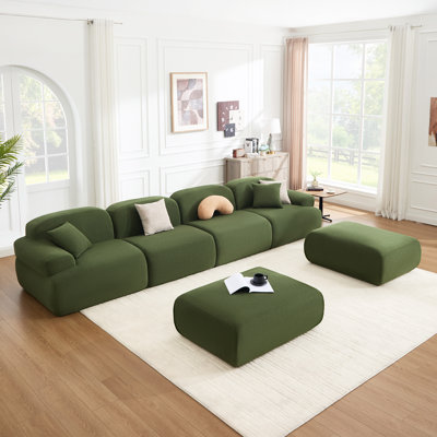 153.5" U Shaped Sectional Compression Chenille Corduroy Modular Sofa Oversized