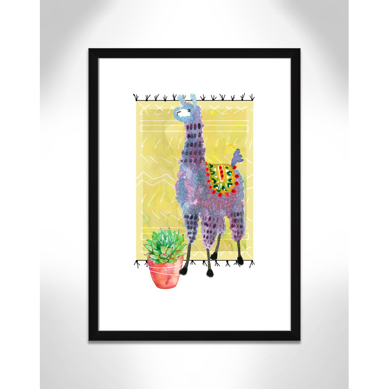 « jolie llama ii », art sur toile, H 36,5 po x l 26,5 po x P 0,625 po, Cadre noir