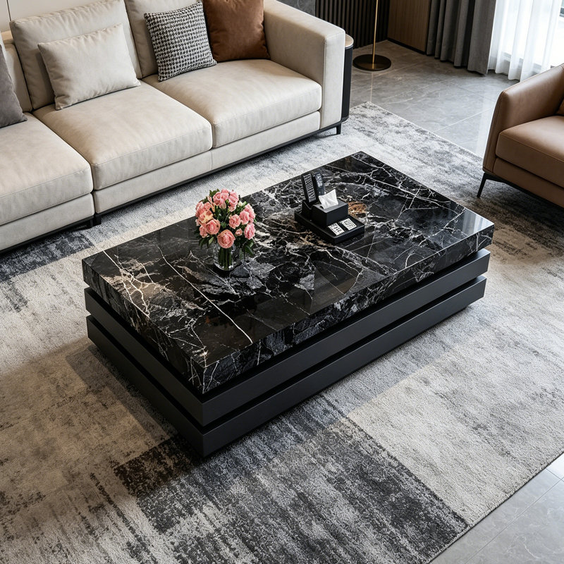 Table basse rectangulaire en ardoise, Noir, 14.17" H x 47.24" L x 23.62" W