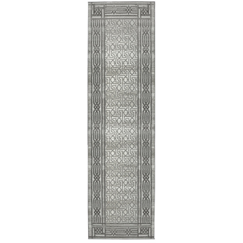 Davide Transitional Bordered Gray Area Rug, Runner 2'2" x 7'7"