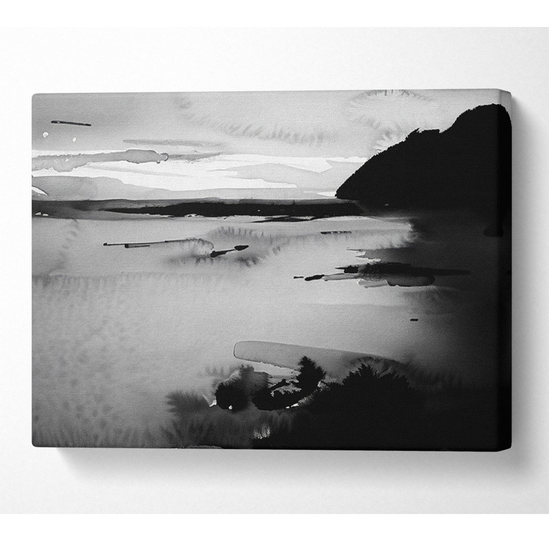 Sonnenuntergang Gezeiten B N W Leinwand Aquarell