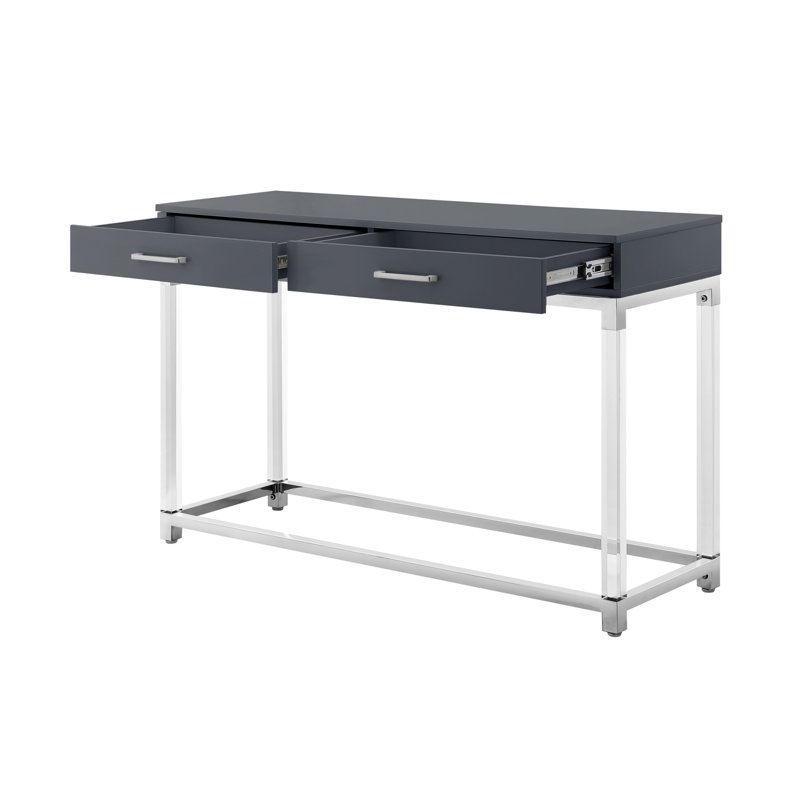 Ungar Maximo Console Table For Entryway Living Room, Dark Gray/Chrome