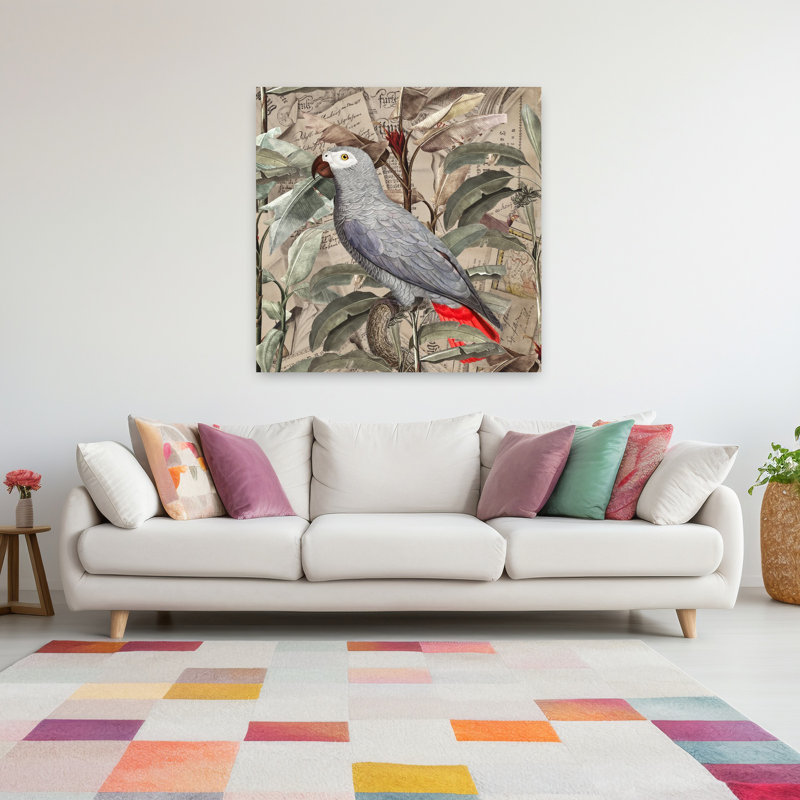«Tropical Ephemera», art mural rétro, oiseau, H 48 po x l 48 po