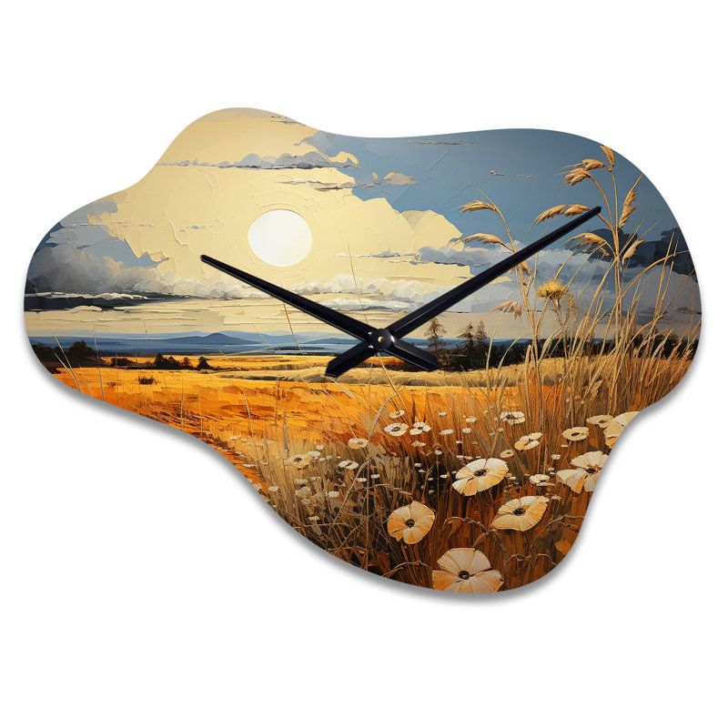 Horloge murale en métal jaune et bleu prairies Whispers Patchwork II - prairies, Petit
