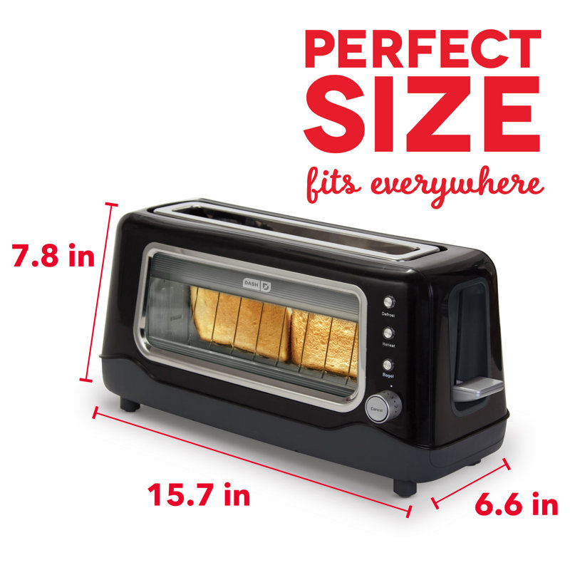 Dash 2 Slice Long Slot Clear View Toaster, Black