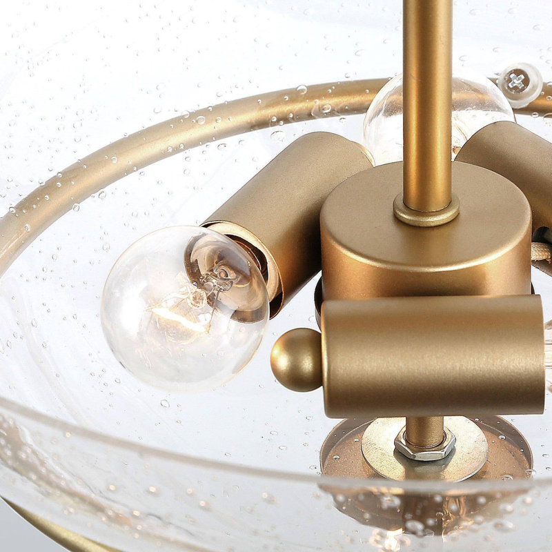Plafonnier semi-encastré en verre doré clair à bulles, forme bol