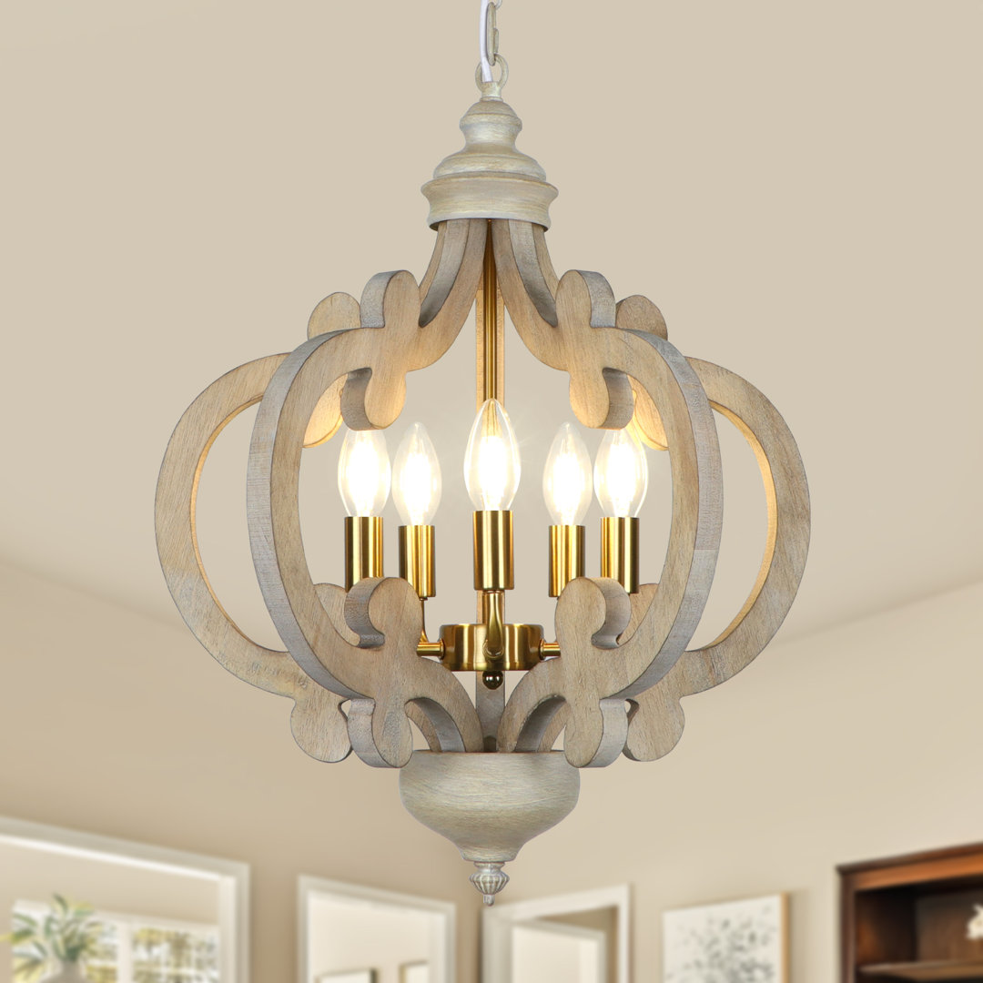 Gisbelle 5 - Light Wood Dimmable Geometric Chandelier Ophelia & Co. 