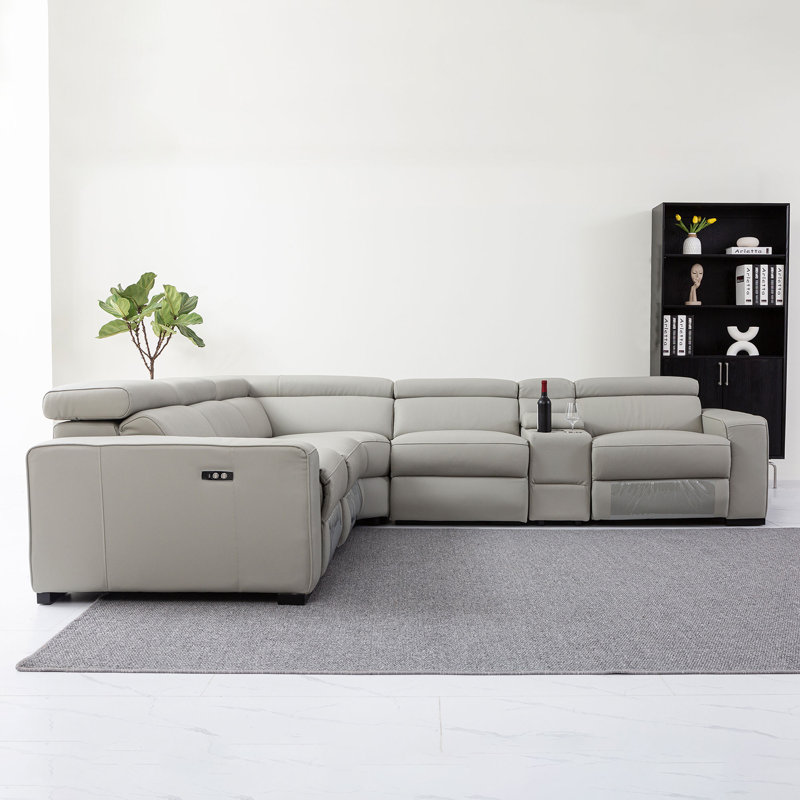 Canapé modulaire de 121 po en cuir véritable symétrique