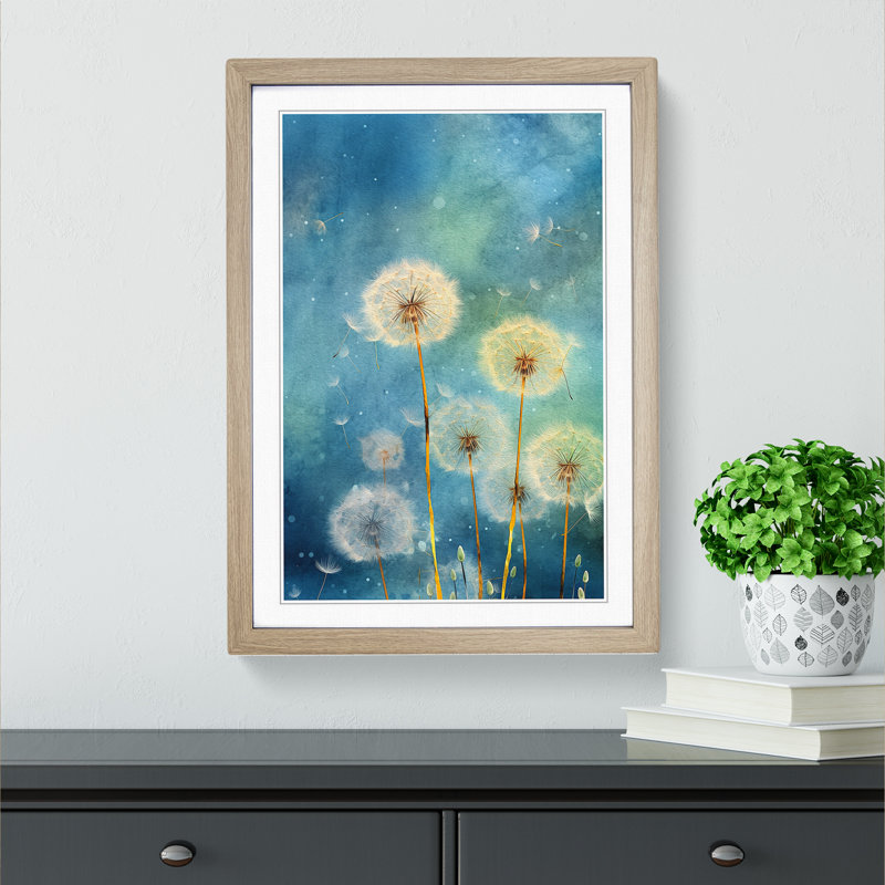 Dandelion Orphism - Single Picture Frame Print on Wood, Oak Framed, 46cm H x 34cm W