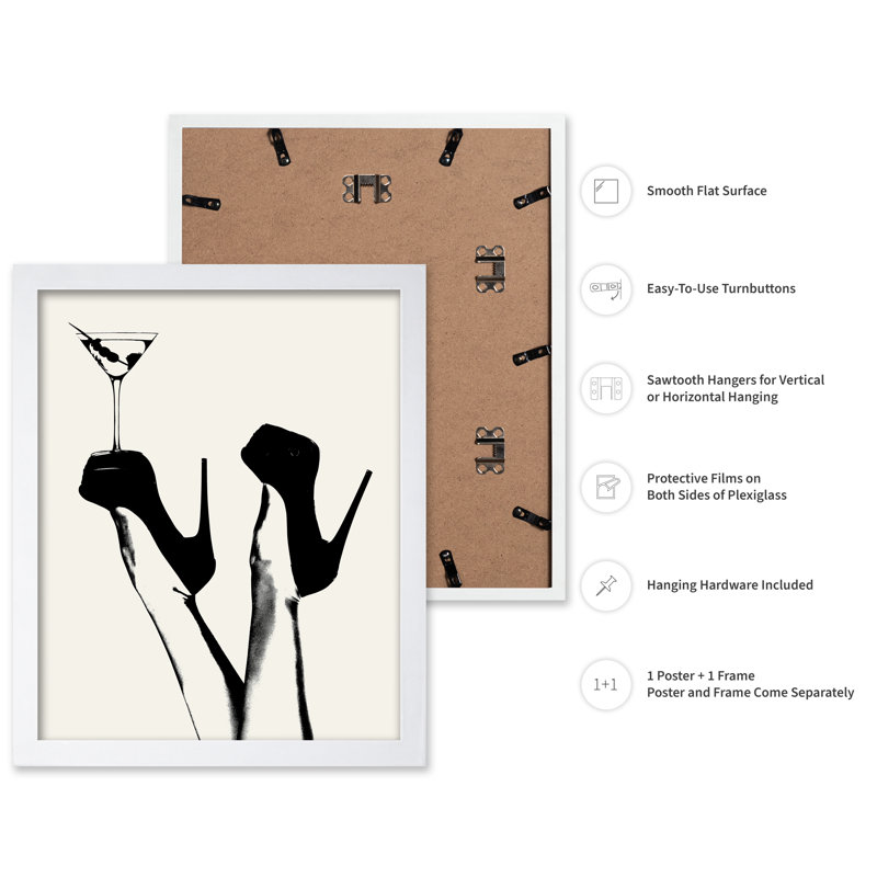 Martini et talons, Poster, White Framed, 08"H x 10"W