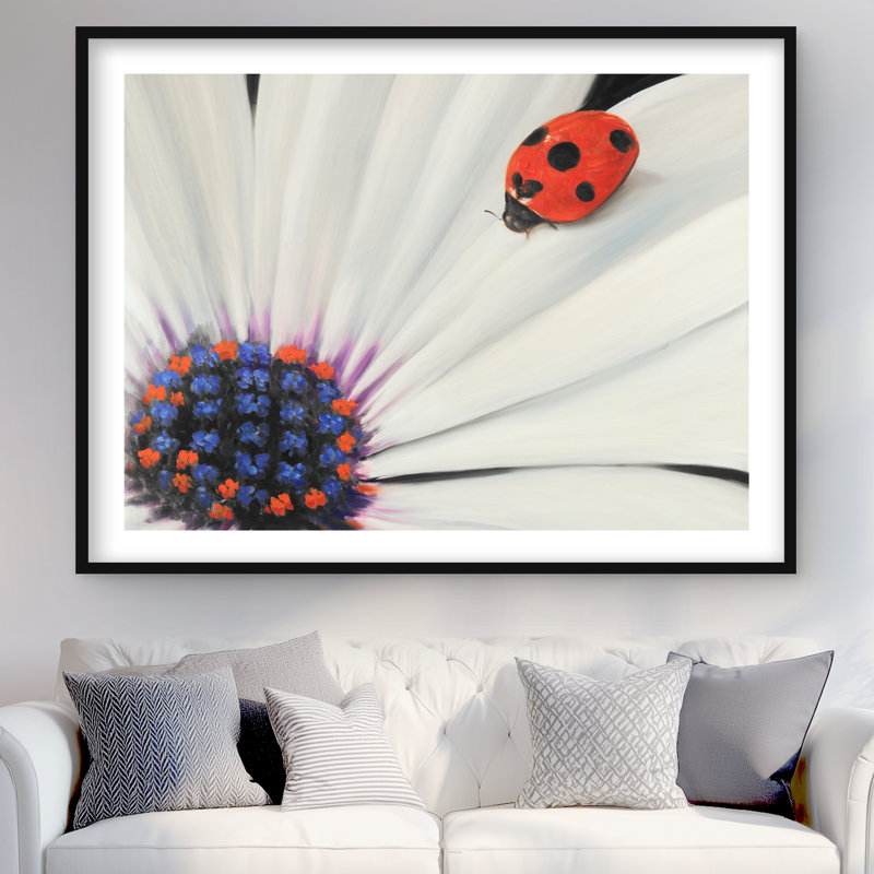 «White Daisy and Ladybug», reproduction encadrée florale