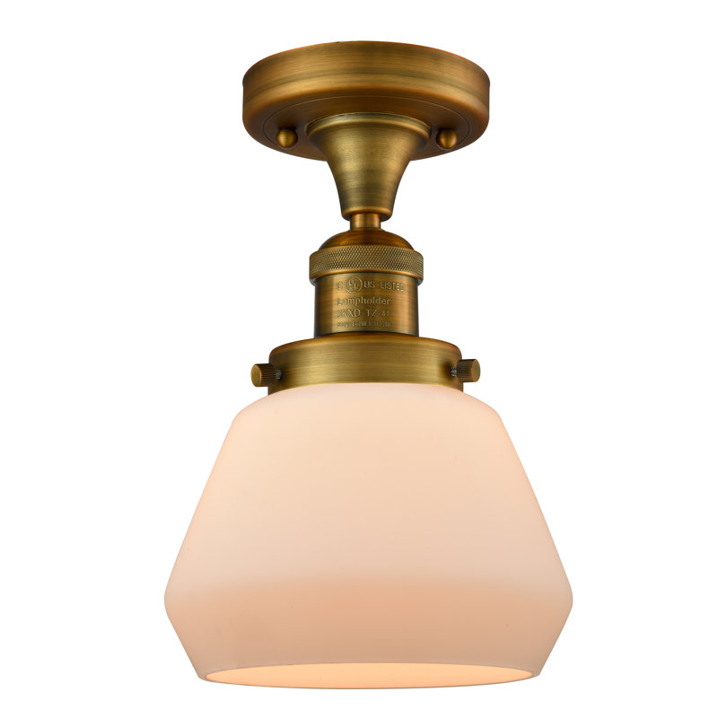 Plafonnier semi-encastré style école simple 6,75 po Argueta, Laiton antique, Plaqué couleur fumée, Ampoule DEL 6 watts Vinage