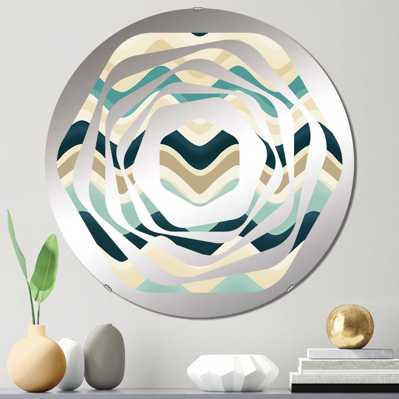 Miroir décoratif Beige and Blue Coastal Chevron Serenity - Amorphe, 31,4 po x 31,4 po