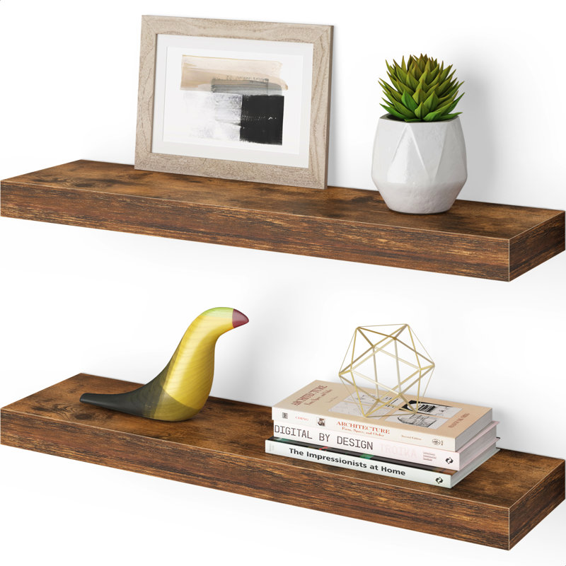 Sydney 24" W x 6" D Floating Shelves Set with Invisible Wall Mount Brackets, Brown