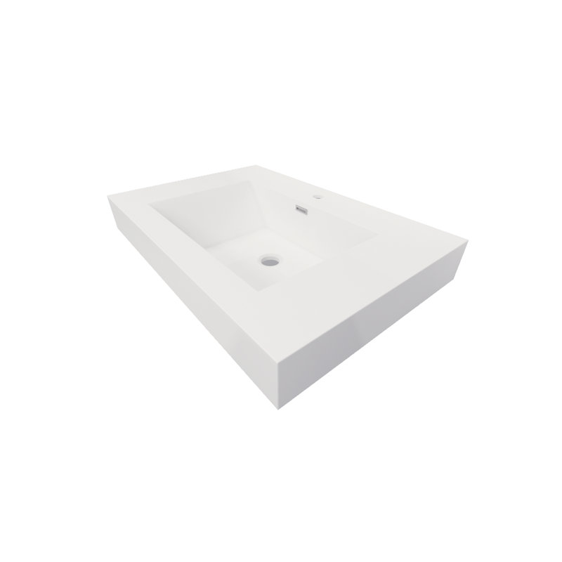 Better Vanity 19.5'' High Gloss White Stone Rectangular Bathroom Sink with Overflow