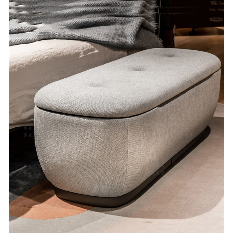 Repose-pieds de rangement rembourré en lin capitonné italien, H 17,72 po x l 55,12 po x P 18,9 po