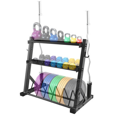 1000 lbs Capacity 3-Tier Adjustable Weight Rack for Dumbbells, Kettlebells & Barbells