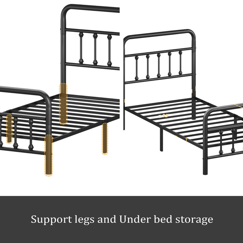 Structure de lit simple avec tête de lit, structure stable, rangement sous le lit, aucun sommier nécessaire