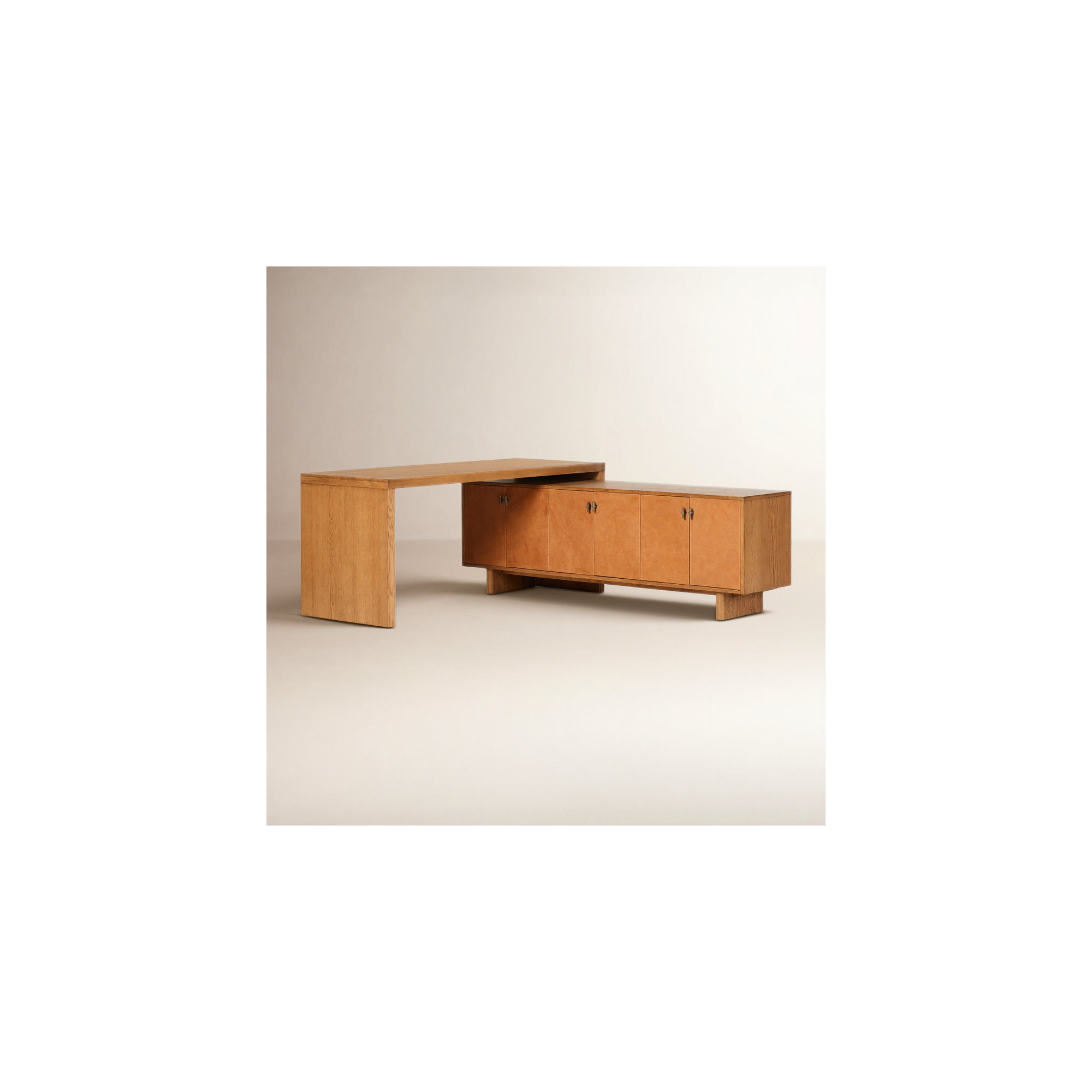 L-Shaped Wood Executive Desk, Amber Oak