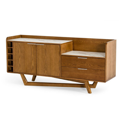 Cid Jamu Sideboard Buffet Bar, 71 Inch Walnut Brown, White W 5 Wine Slots