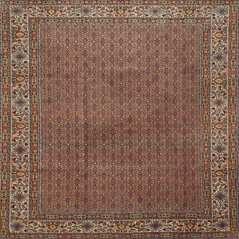 Tapis brun/crème/gris traditionnel, Carré 4 pi
