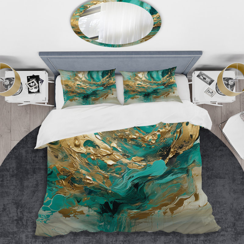 Ensemble de housse de couette en microfibre / polyester Gold and Green dévoilant le lit Energy IV Bedding